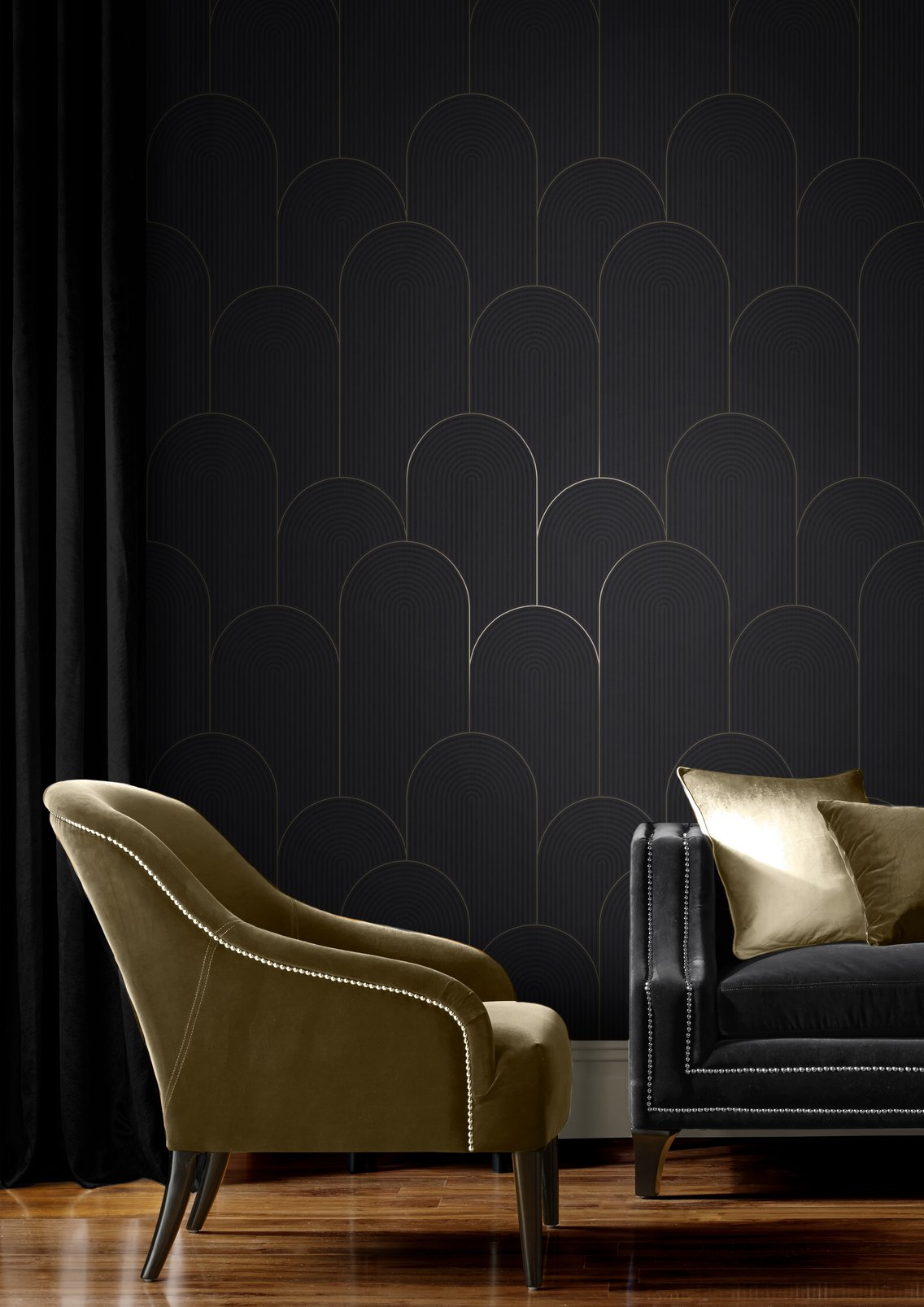 Black Art Deco wallpaper in a luxury interior